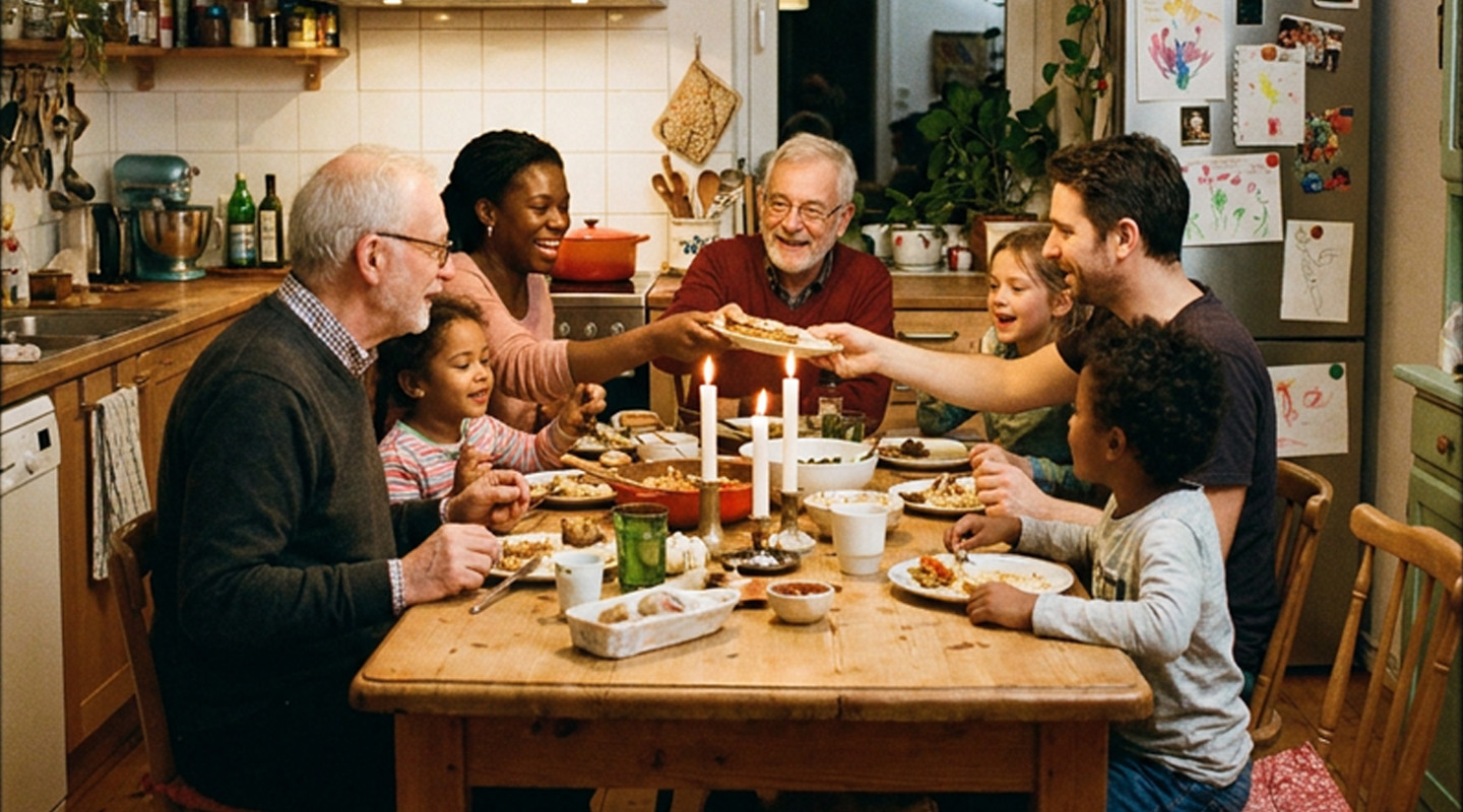 Family around a dinner table